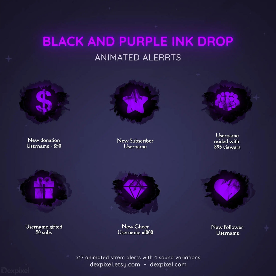 black purple ink drop stream alerts
