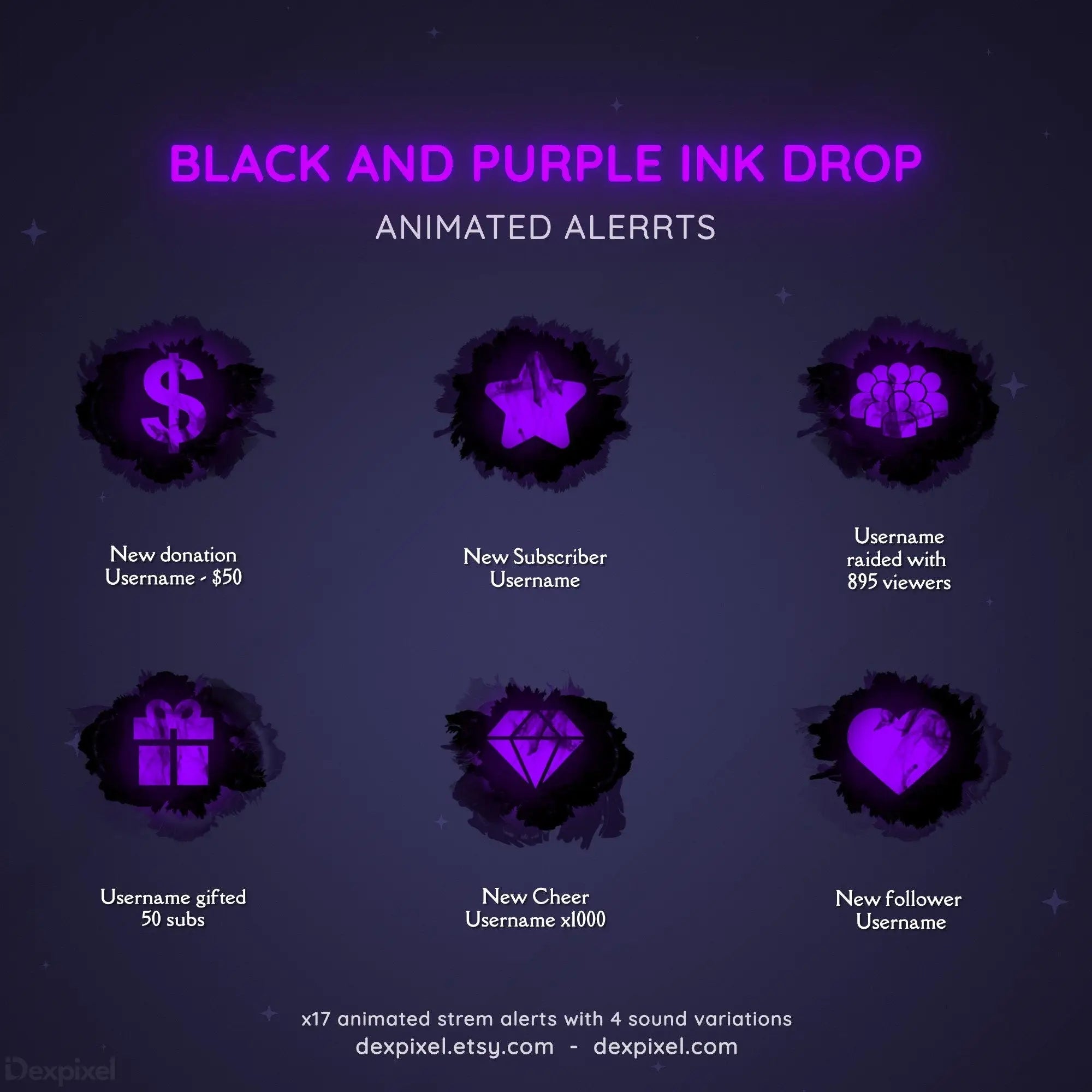 black purple ink drop stream alerts
