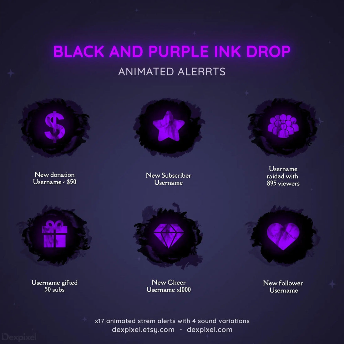 black purple ink drop stream alerts
