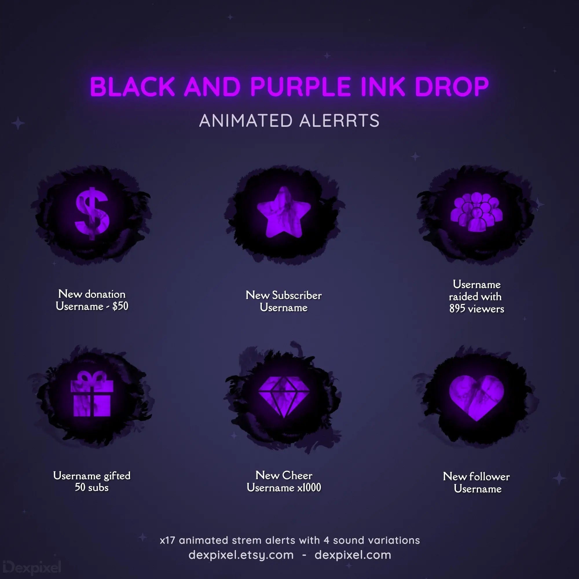 black purple twitch alerts for streamers
