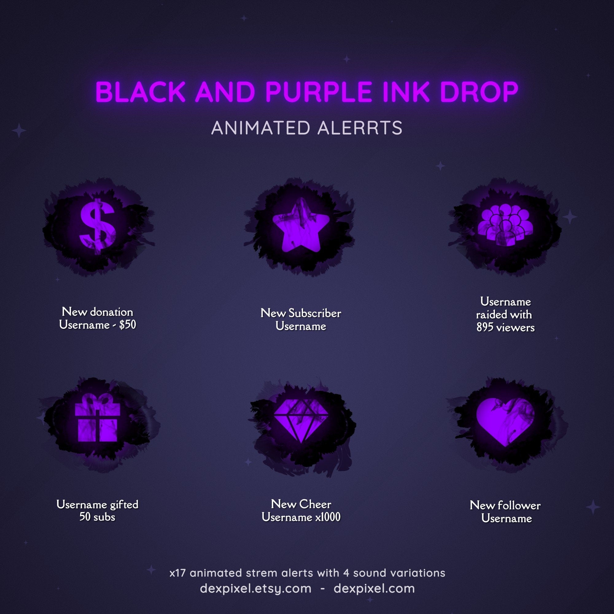 black purple ink drop stream alerts
