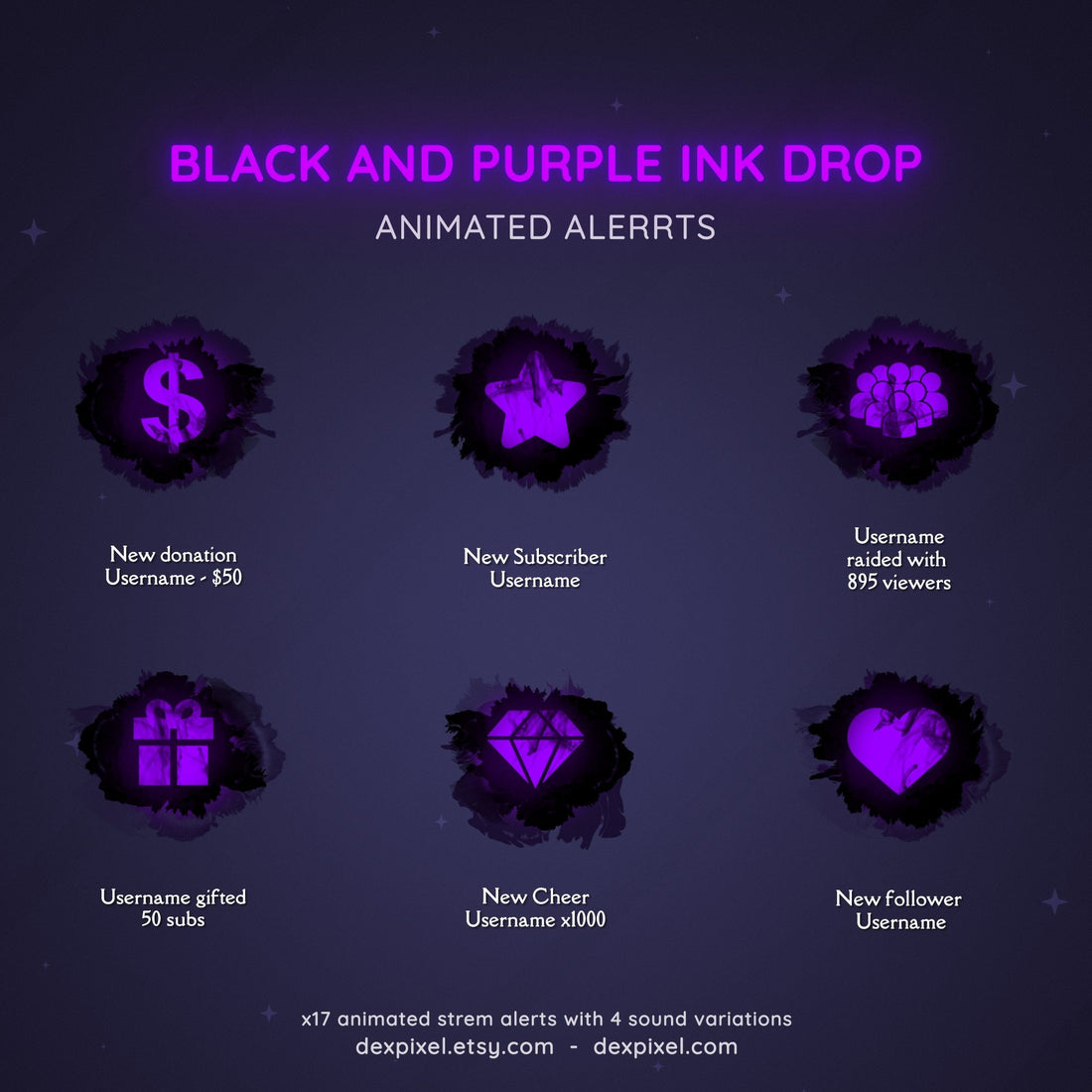 black purple ink drop stream alerts
