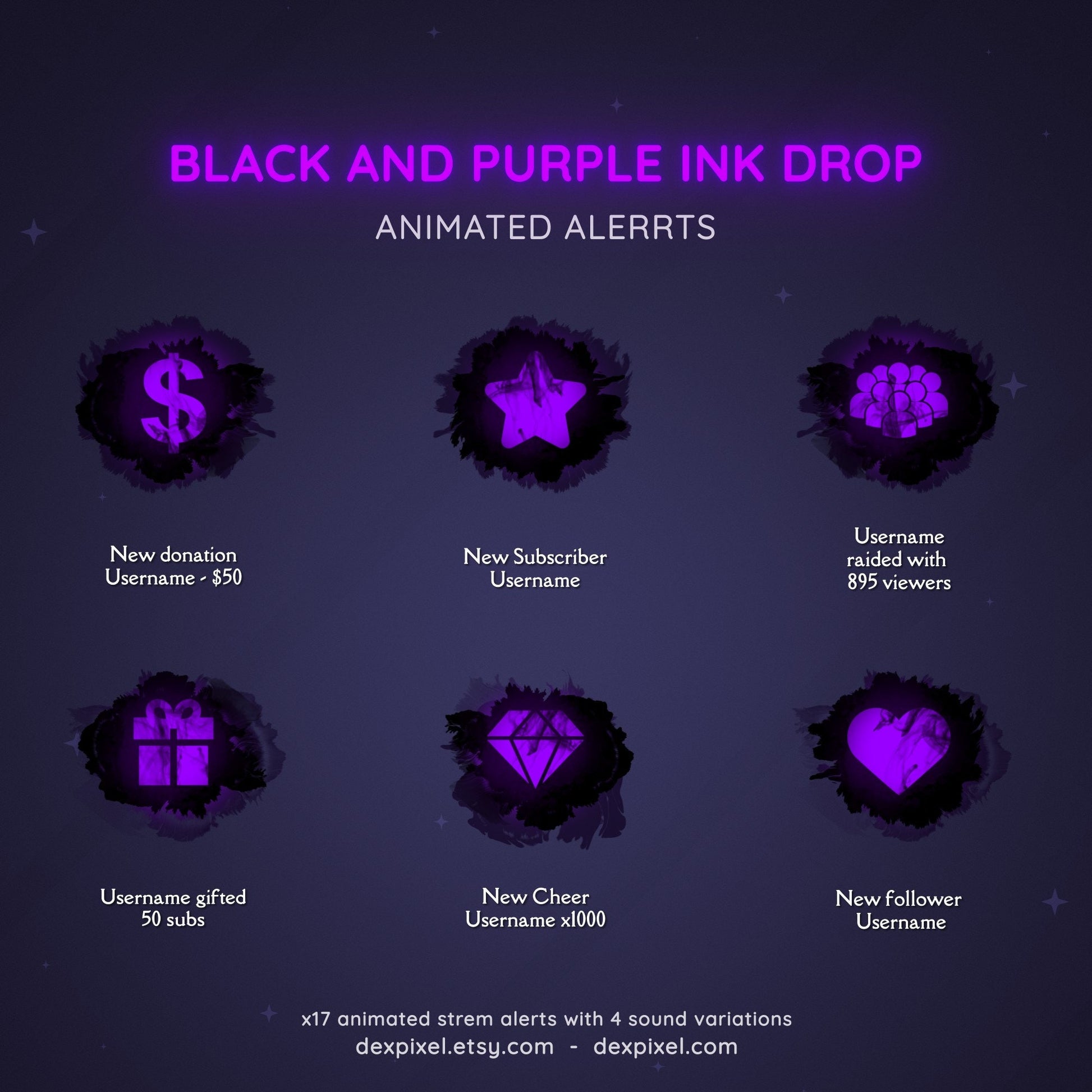 black purple ink drop stream alerts
