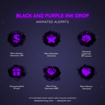 black purple ink drop stream alerts
