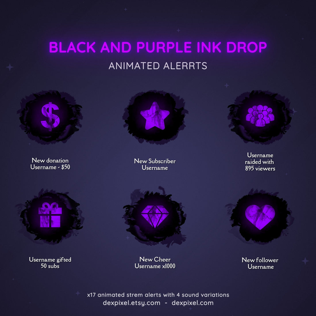 black purple ink drop stream alerts
