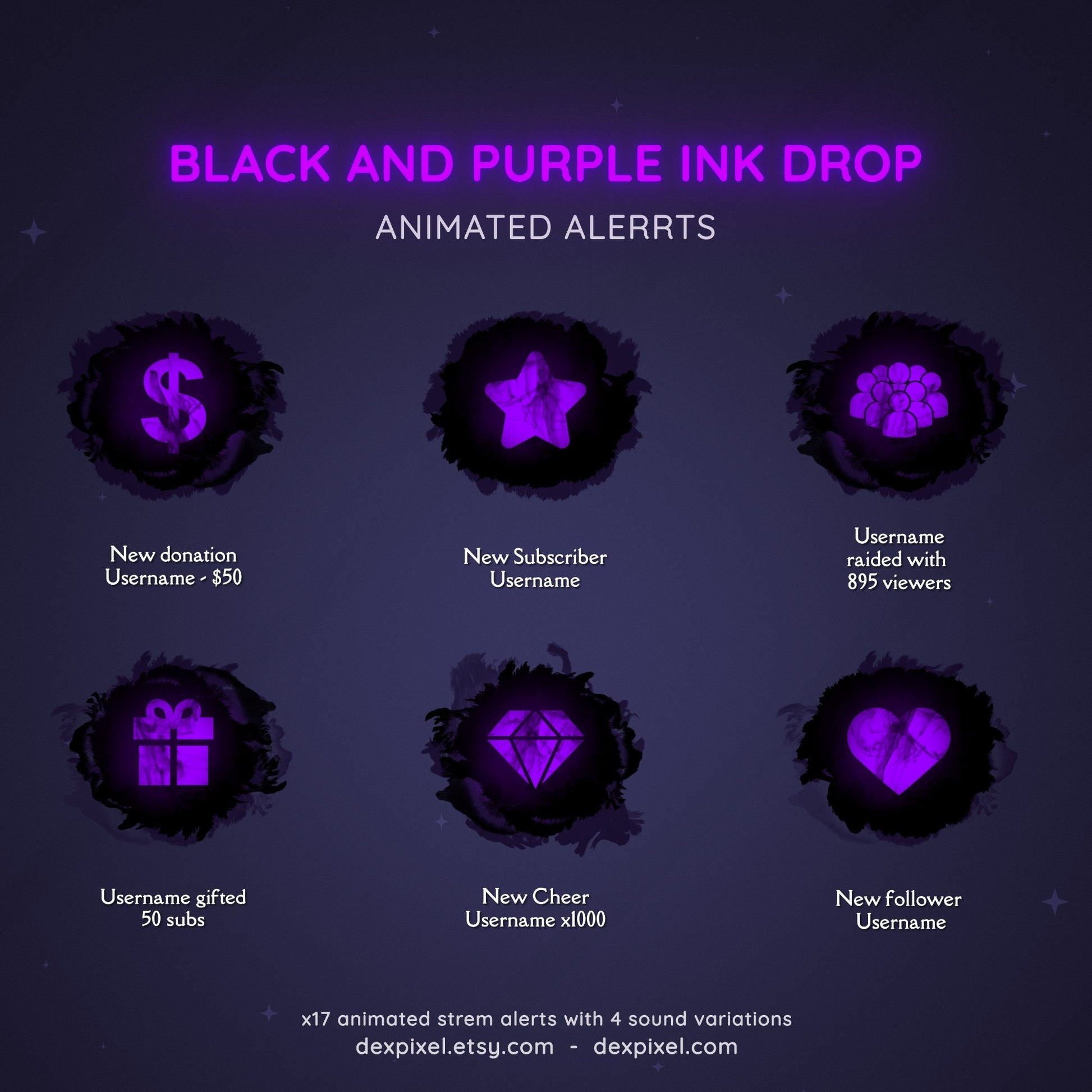 black purple twitch alerts for streamers
