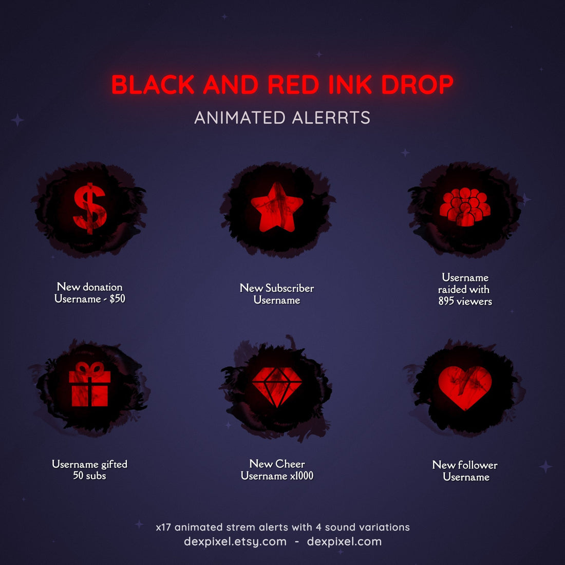 black red ink drop animated stream alerts
