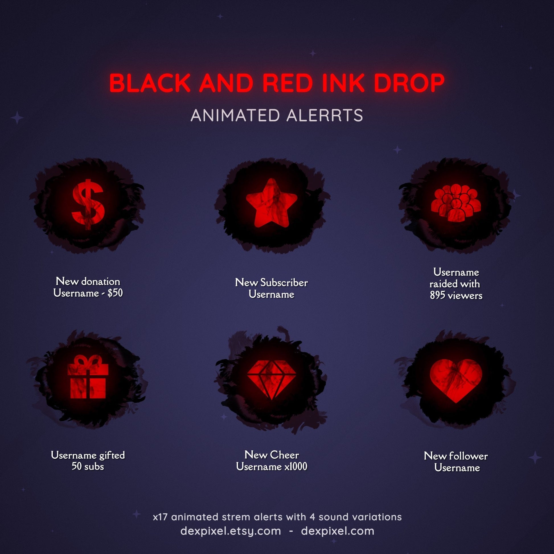 black red ink drop animated stream alerts
