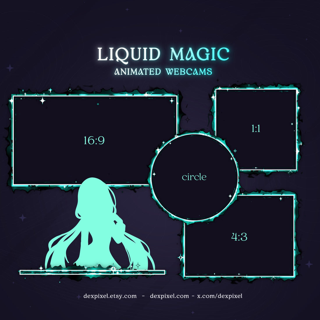 black teal liquid magic animated webcam overlay