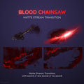 Red glowing chainsaw animation transition effect with smoke trails.