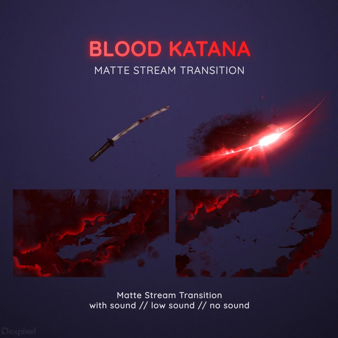 Glowing red katana sword with a matte stream effect animation.