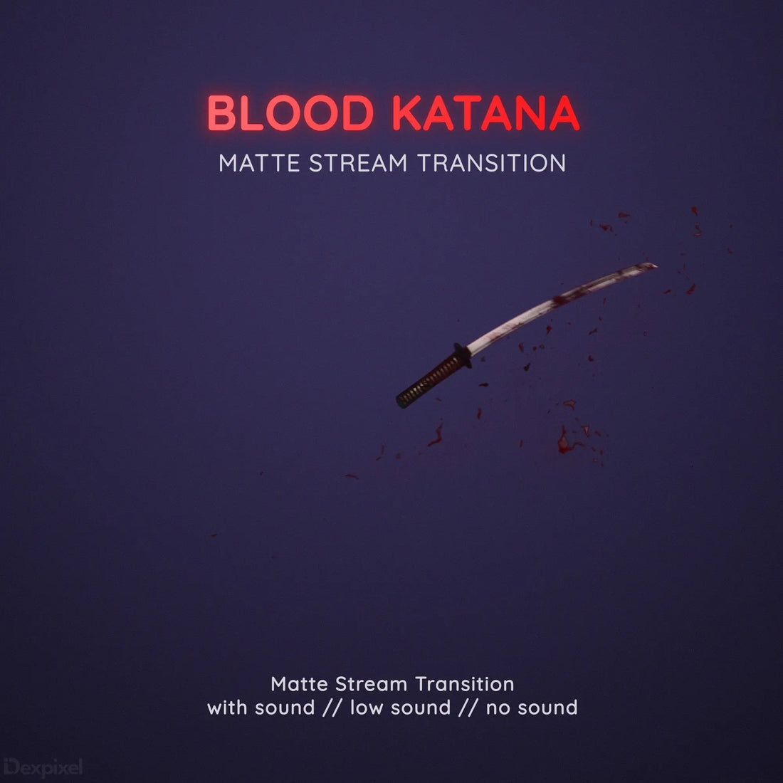 Glowing red katana sword with a matte stream effect animation.