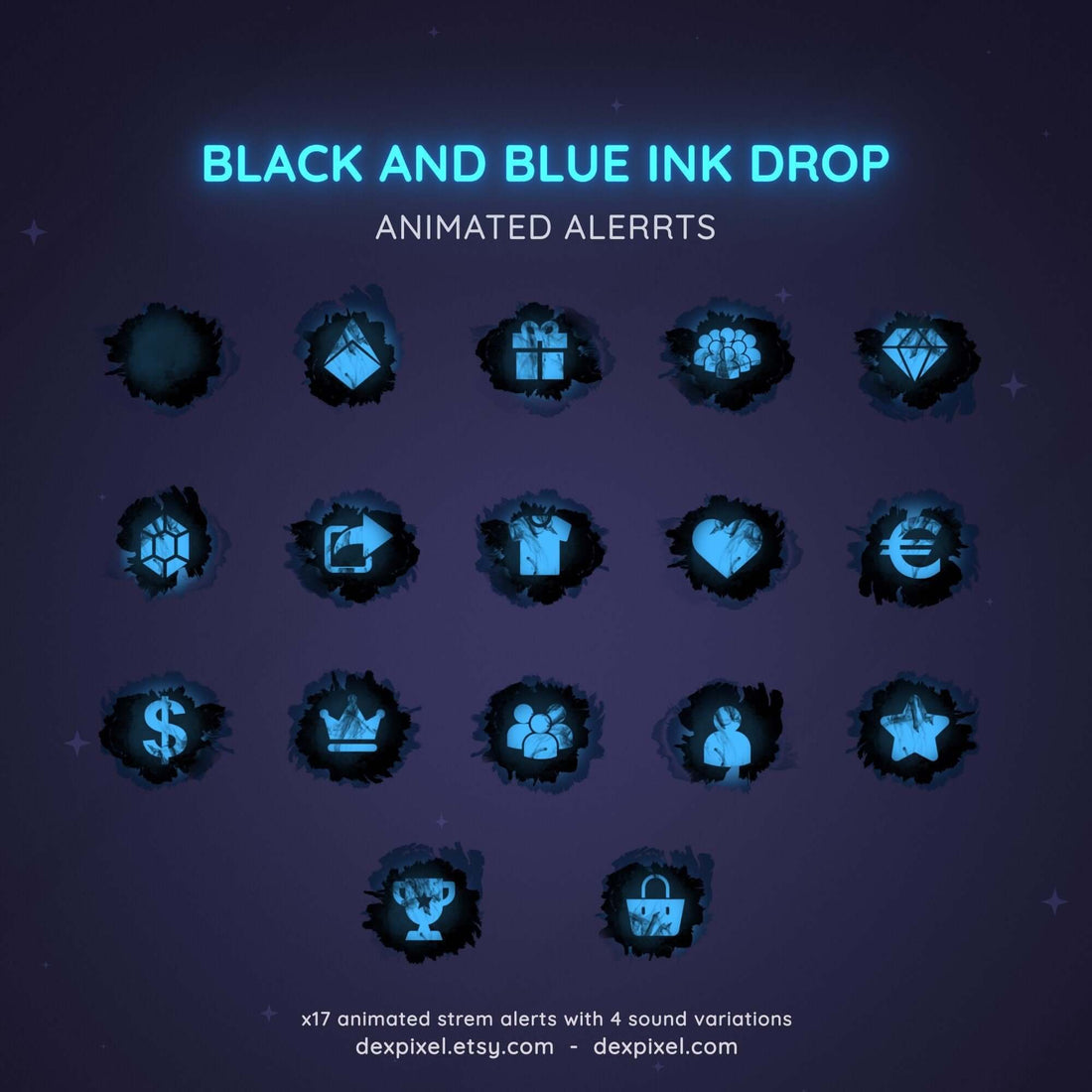 black blue ink drop animated stream alerts
