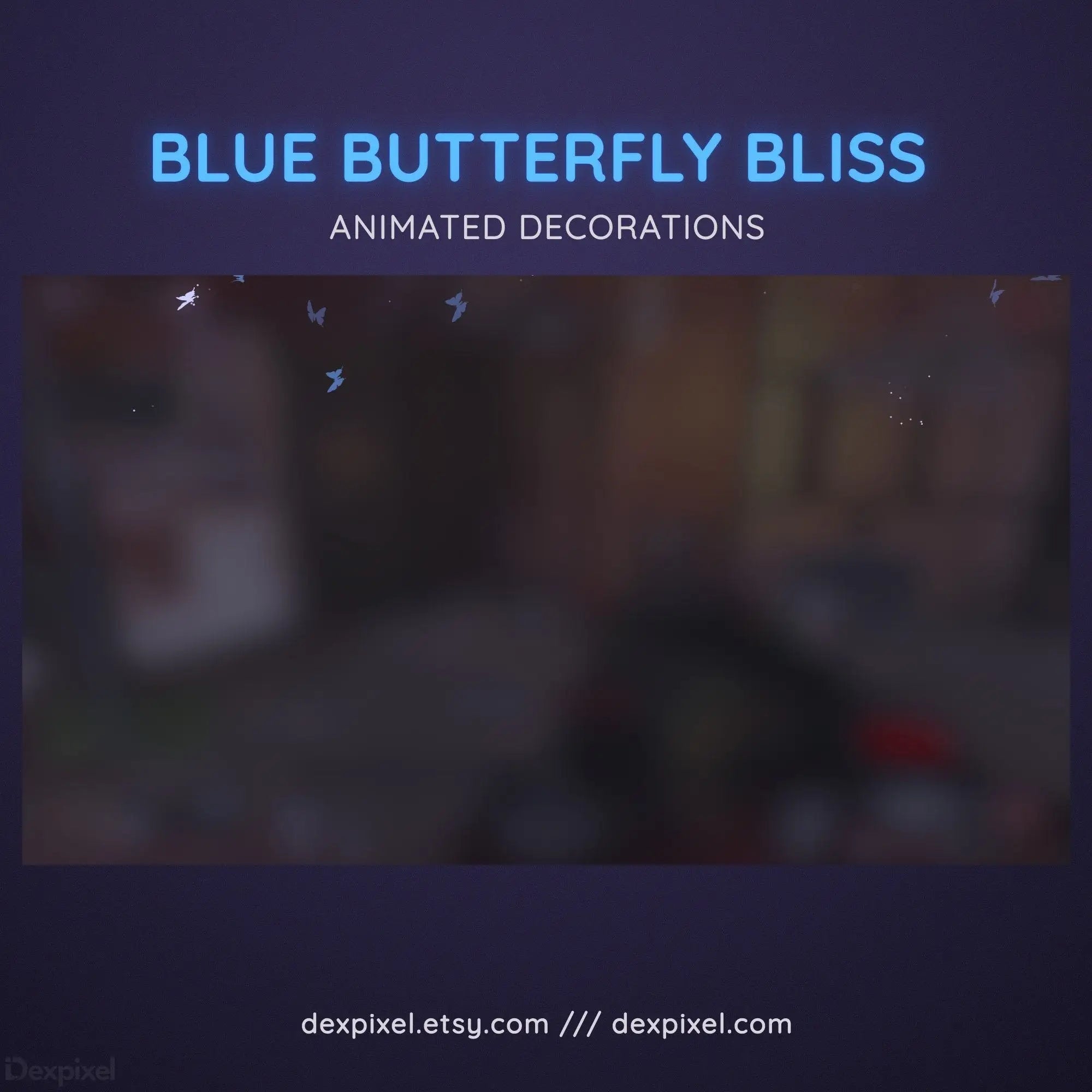 Animated blue butterflies gracefully float on a dark backdrop for Blue Butterfly Bliss