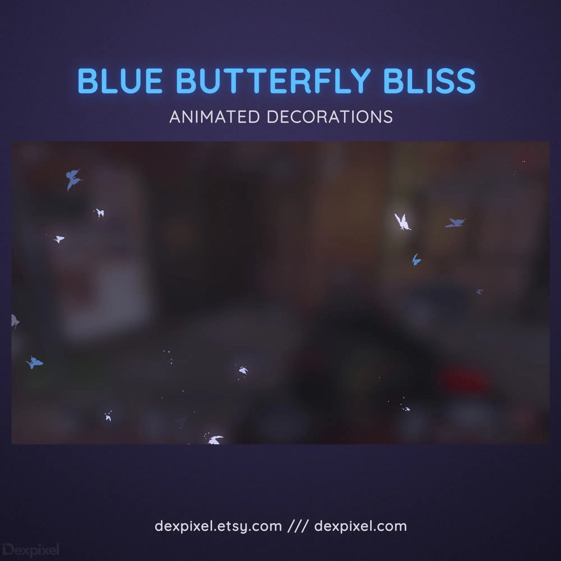 Animated blue butterflies flutter against a dark backdrop in Blue Butterfly Bliss