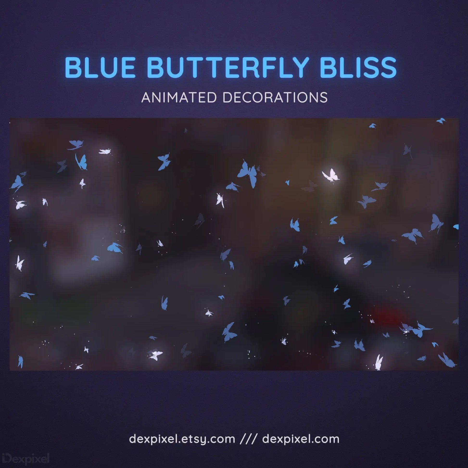 Animated blue and white butterflies in a decorative pattern for Blue Butterfly Bliss