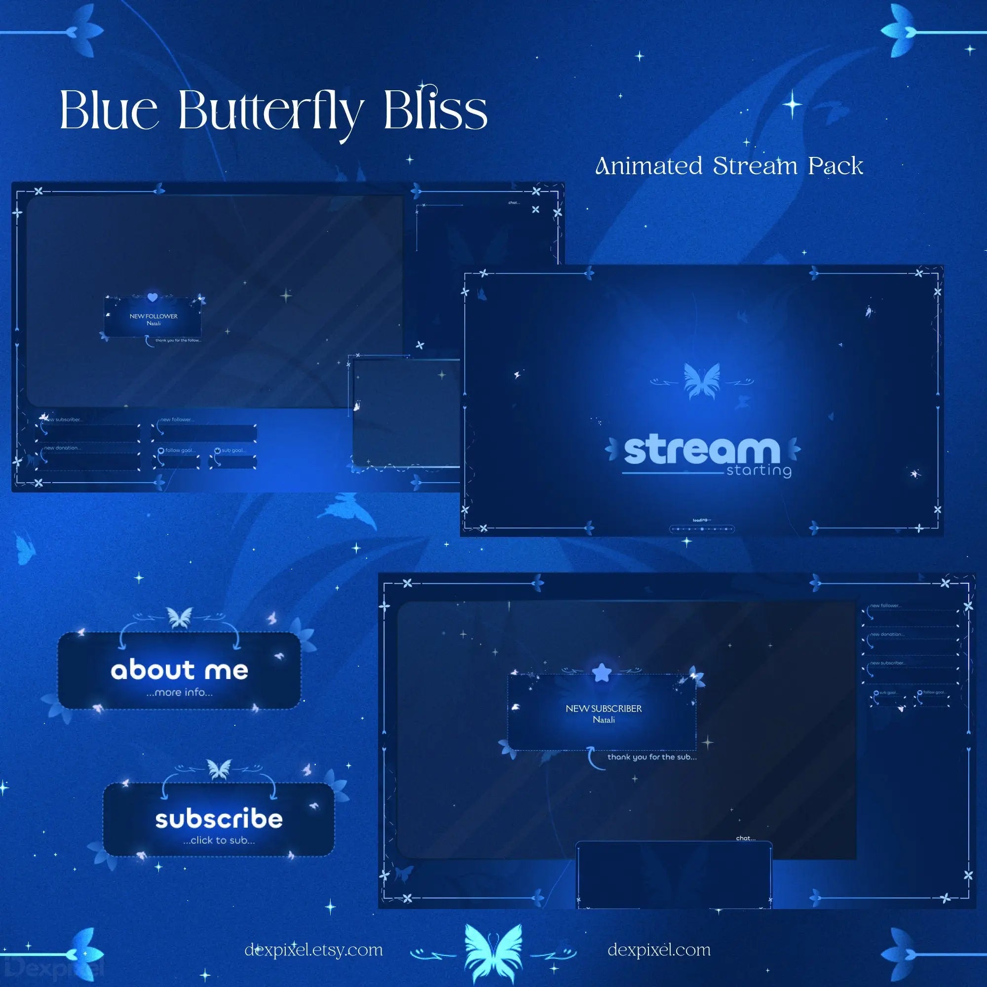 blue butterfly bliss animated stream pack