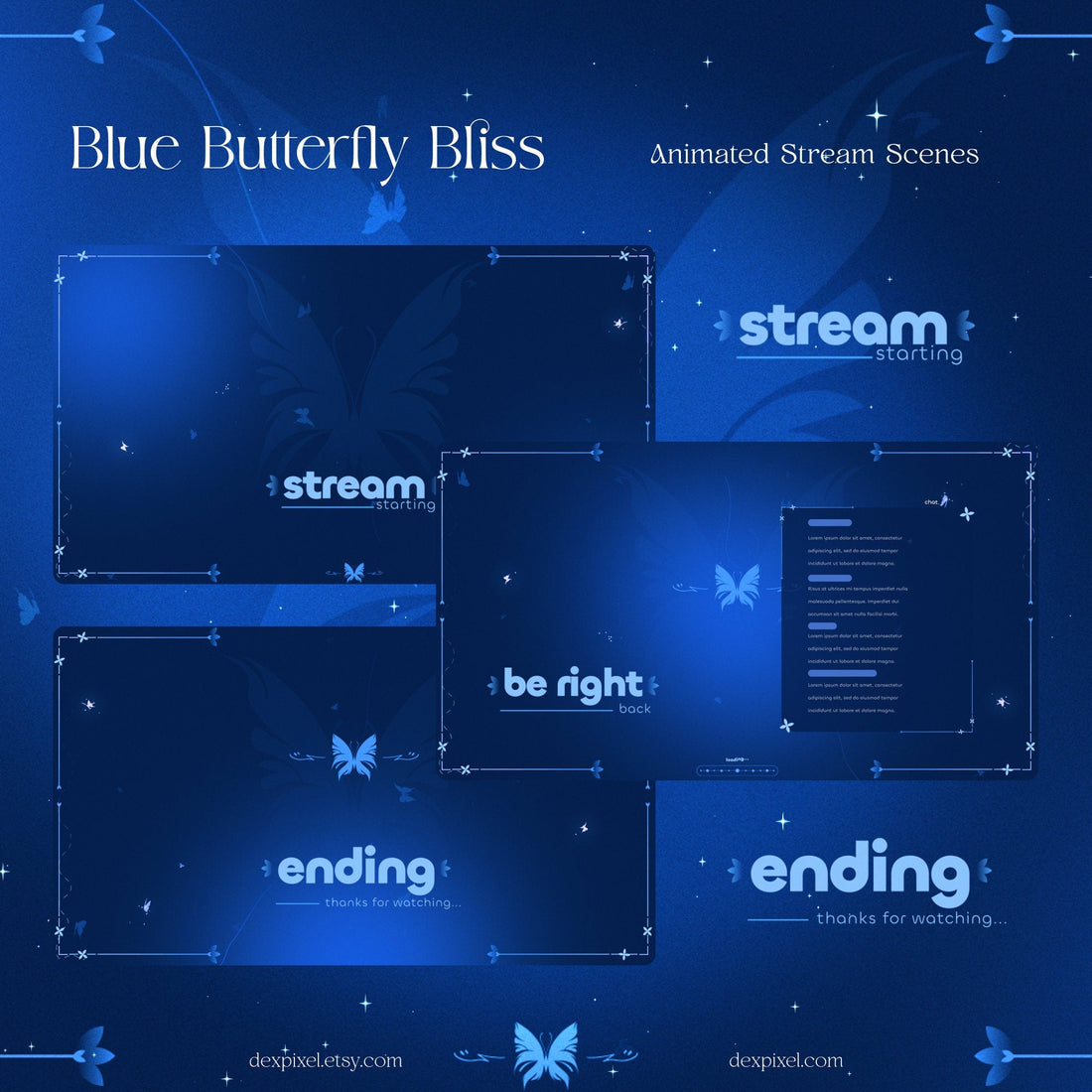 blue butterfly bliss animated stream pack