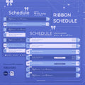 Blue-themed weekly schedule template with ribbon decorations and date slots for June 19-25.