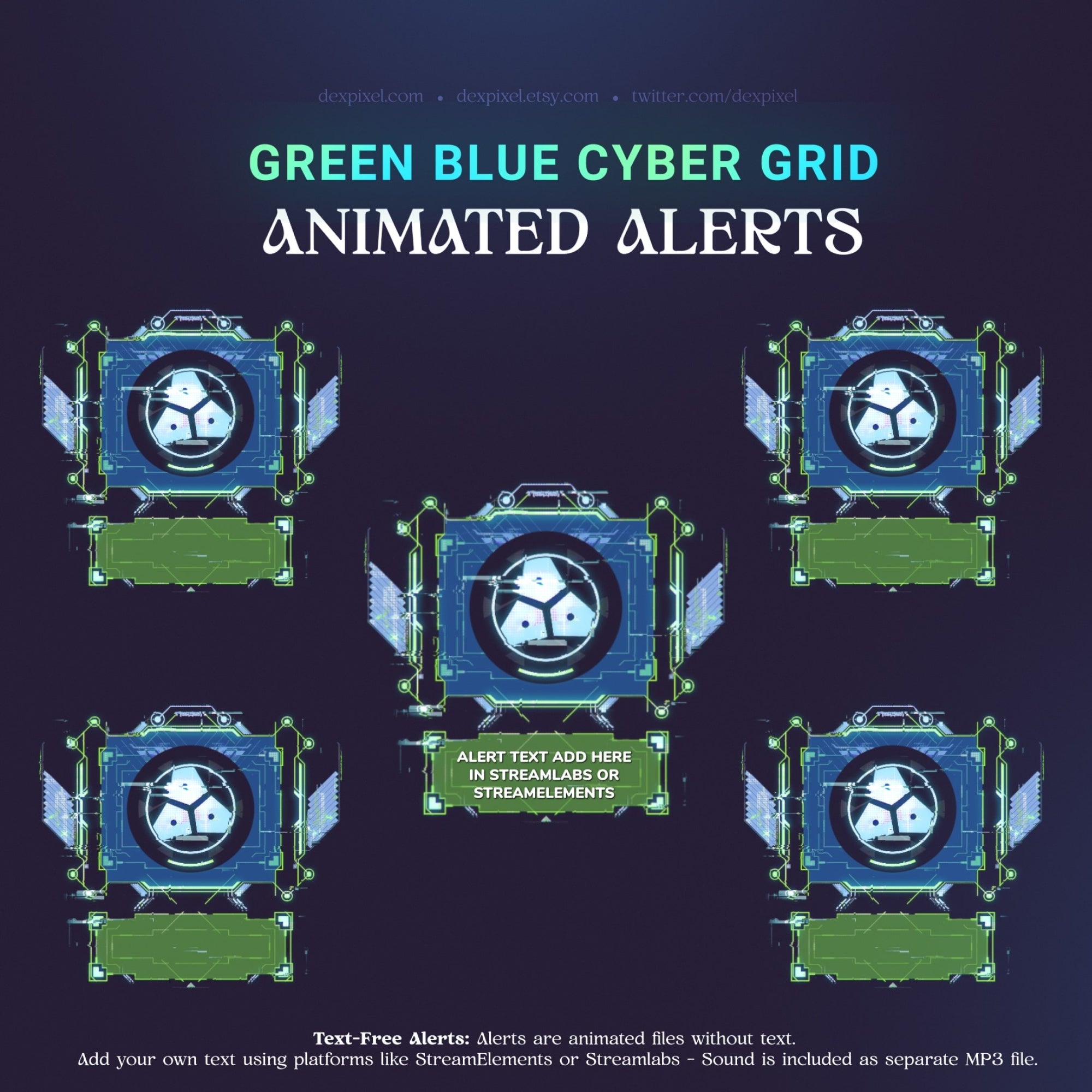 Blue Cyber Grid Alerts | OBS Twitch VTuber | Dexpixel