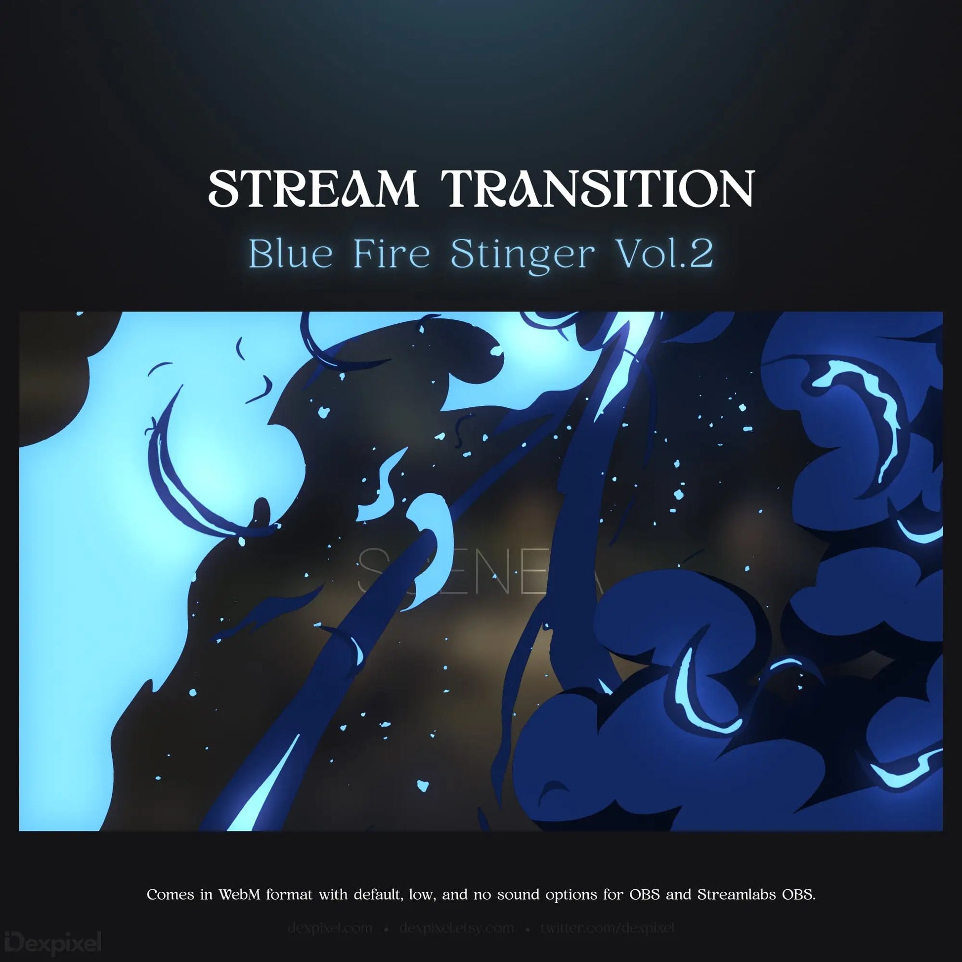 Blue fire stream transition animation.