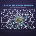 Shattered glass effect with blue-tinted fragments radiating from a central point.