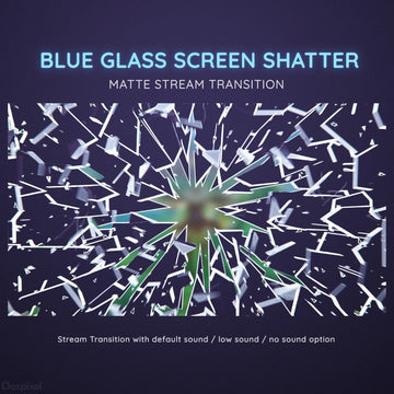 Shattered glass effect with blue-tinted fragments radiating from a central point.