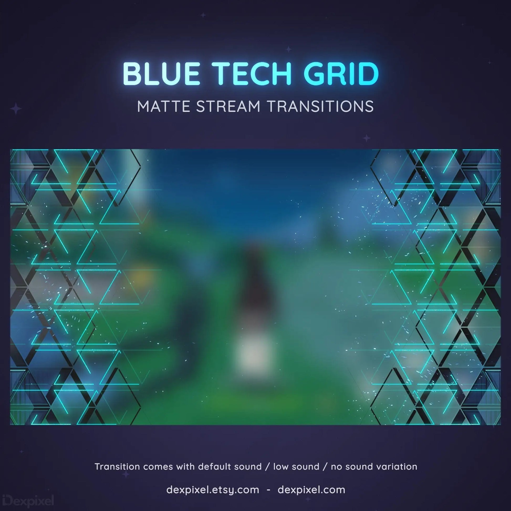 Geometric blue tech grid pattern with triangular elements designed for stream transitions.