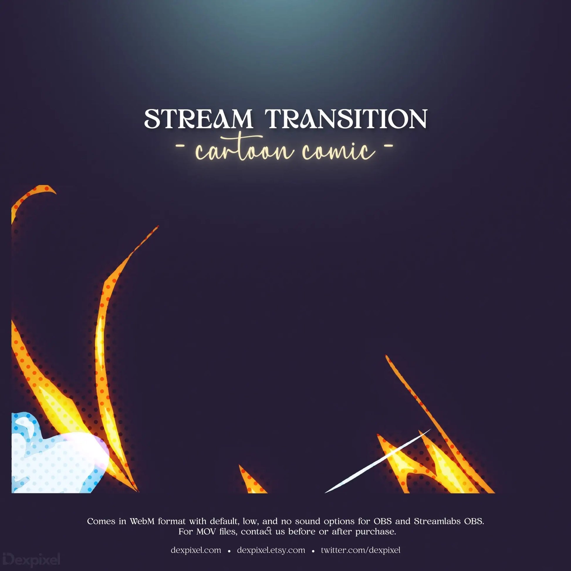 Stream transition graphic with orange and white design elements.