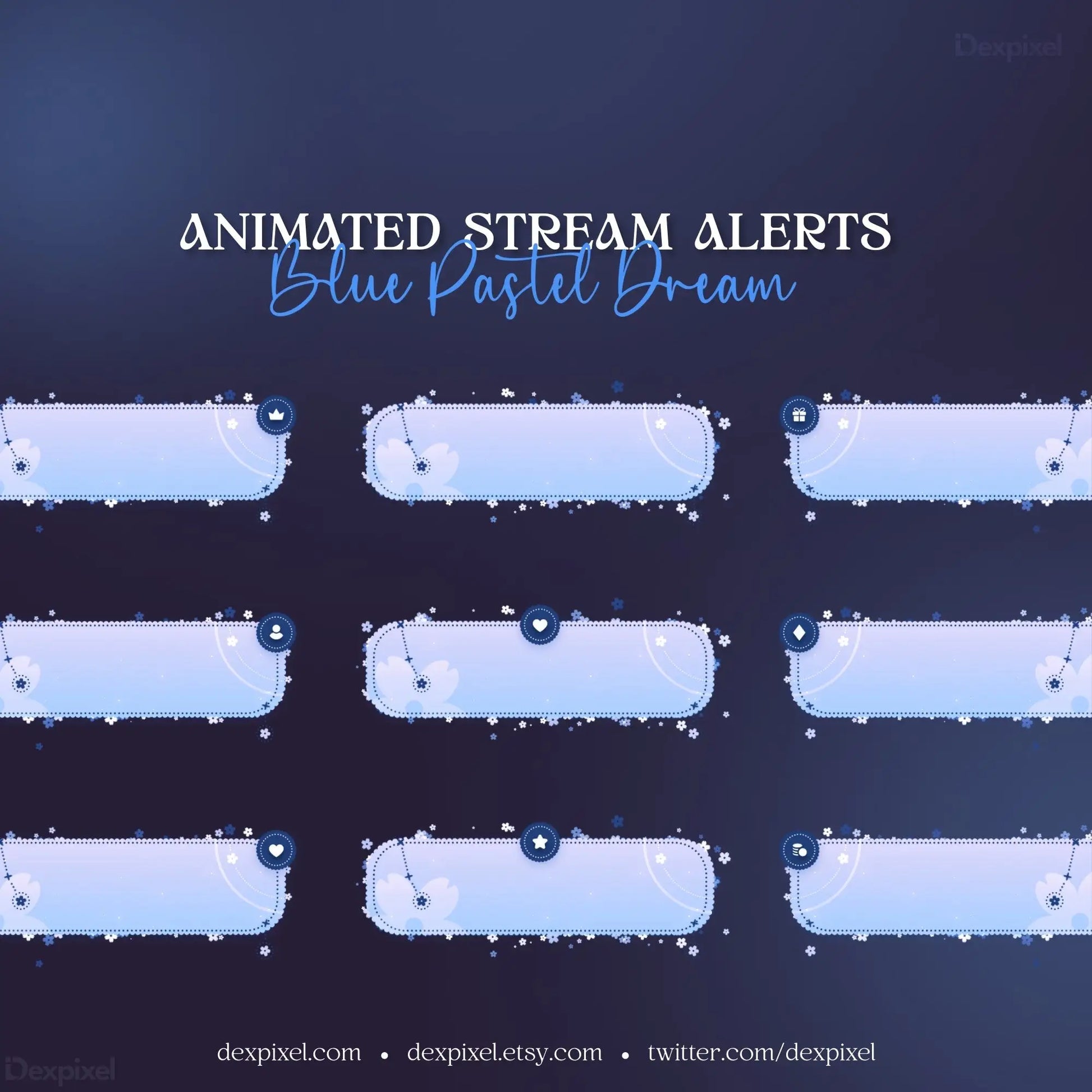 Blue Pastel Dream Alerts featuring a blue digital stream alert overlay template