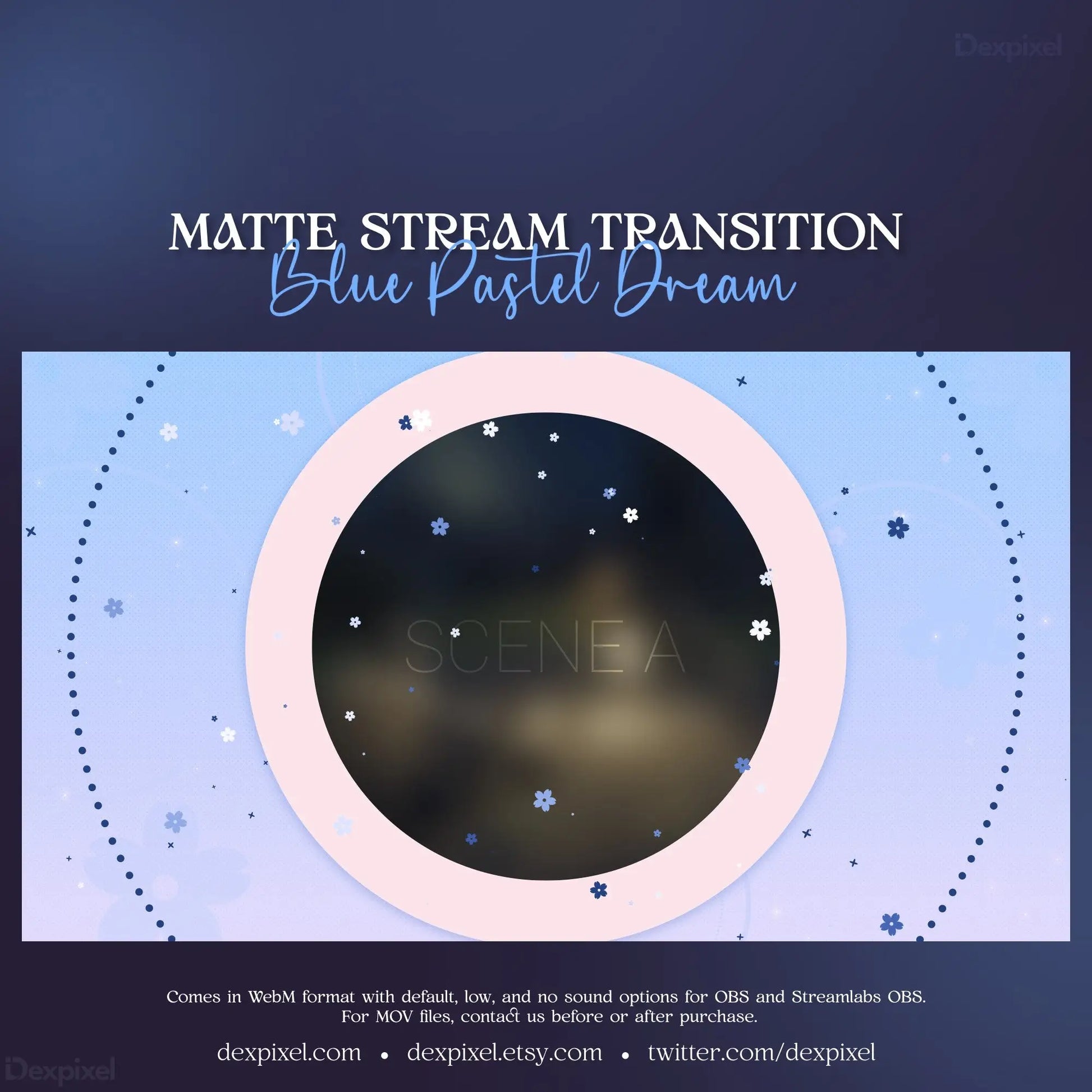 Circular matte stream transition overlay in Blue Pastel Dream with scattered stars