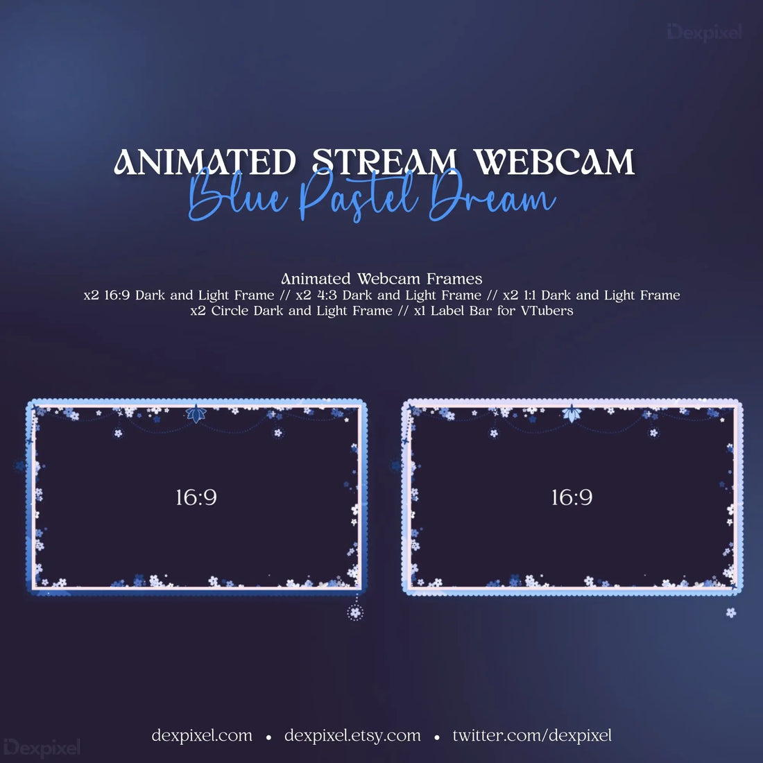 Stream overlay template featuring blue pastel dream borders and webcam frames