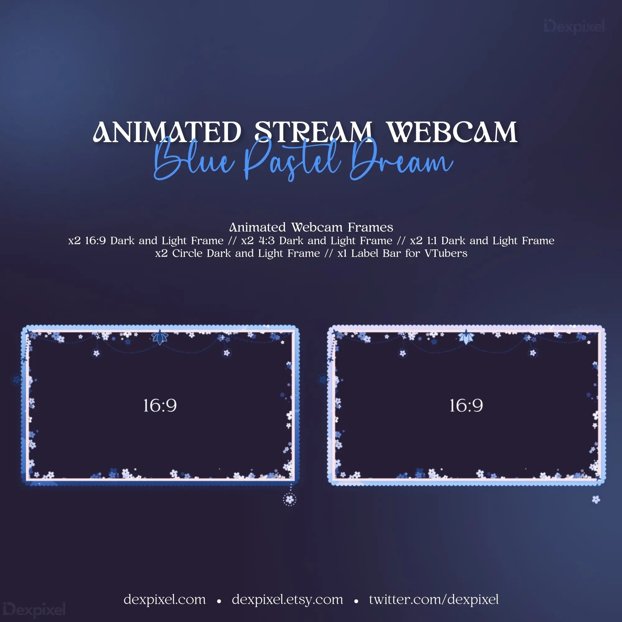 Animated floral celestial webcam overlay featuring Blue Pastel Dream crystal borders