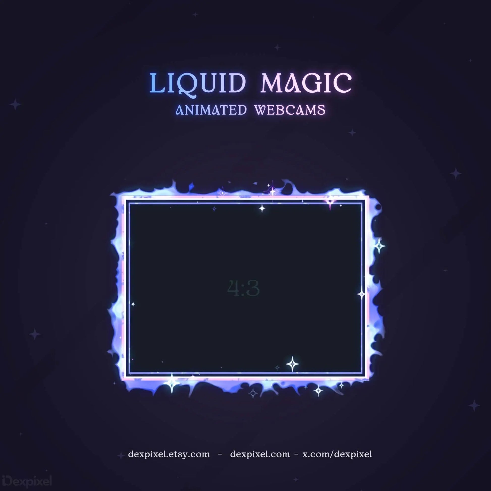 Blue pink animated webcam overlay with fluid magic stream design for Twitch and YouTube creators.