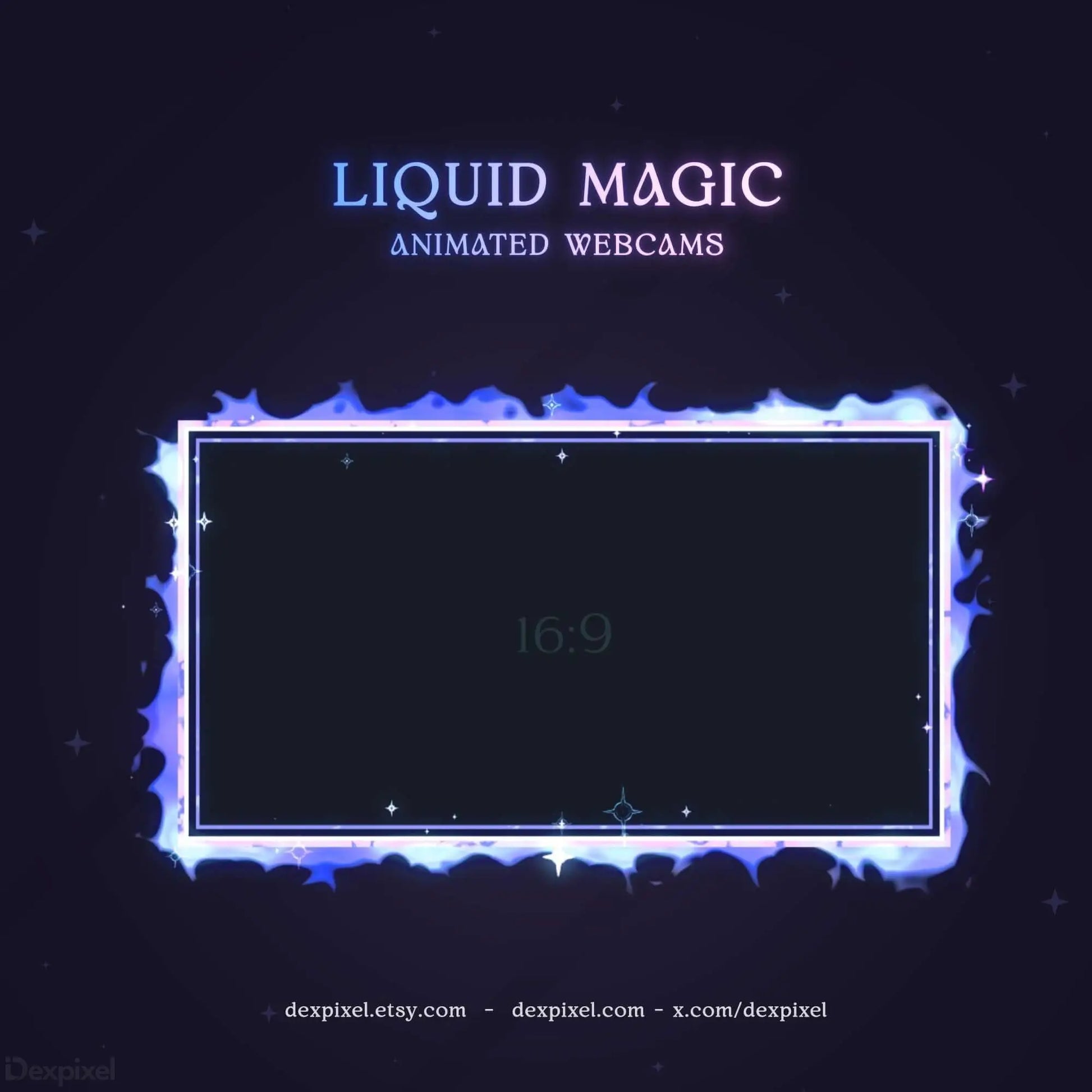 Blue pink animated webcam overlay featuring a liquid magic design, perfect for Twitch and YouTube streams.