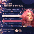 Blue pink Sakura cherry blossom stream schedule template for Vtubers, editable in Canva and PSD, week of April 15-21.