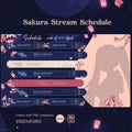 Sakura stream schedule template with pastel colors, customizable in Canva and PSD, perfect for Vtubers and streamers.