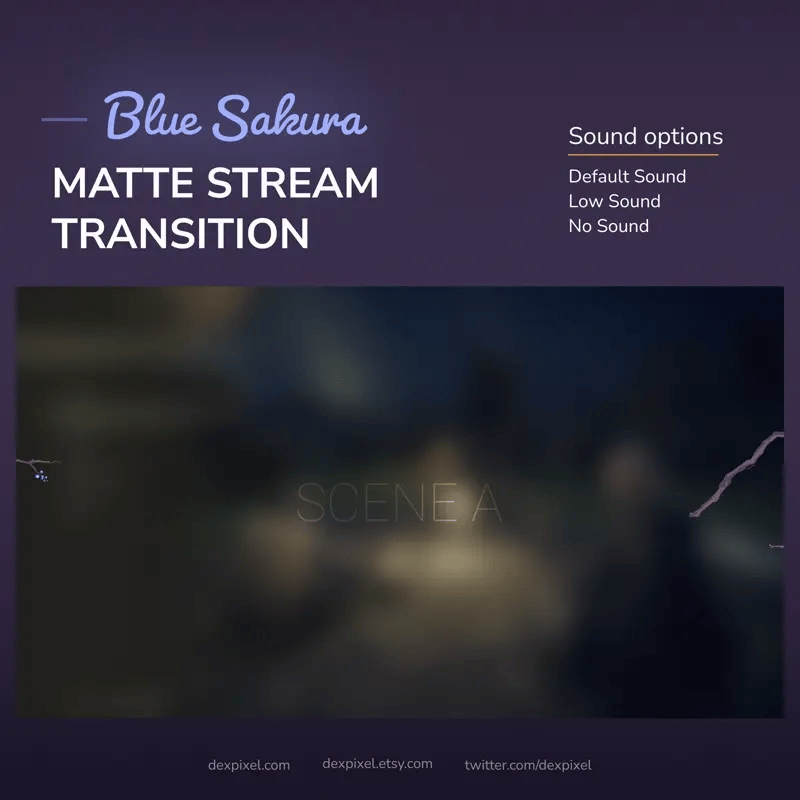 Blue Sakura matte stream transition with sound options.