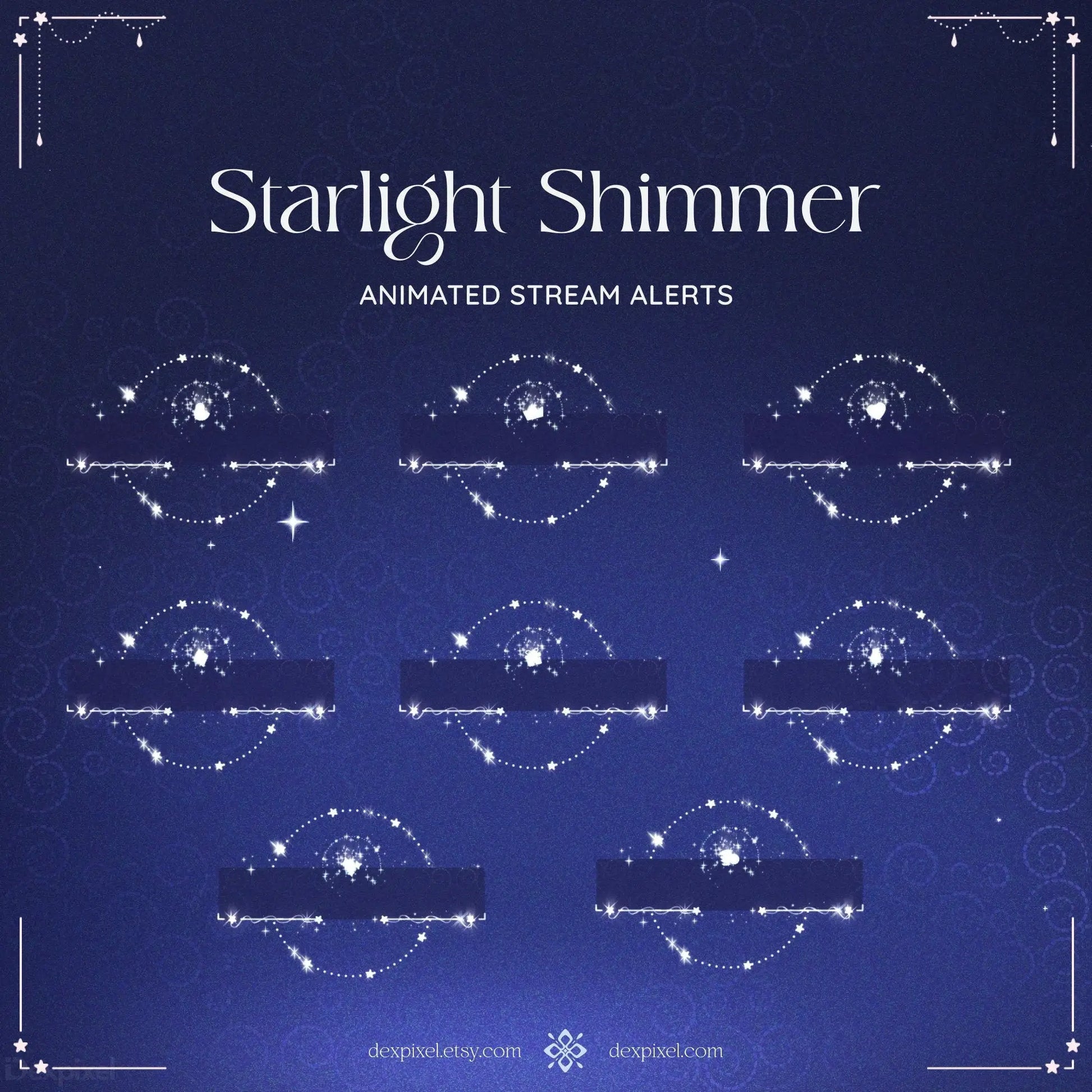 Animated Blue Shimmer Starlight Alerts with celestial designs and shimmering stars