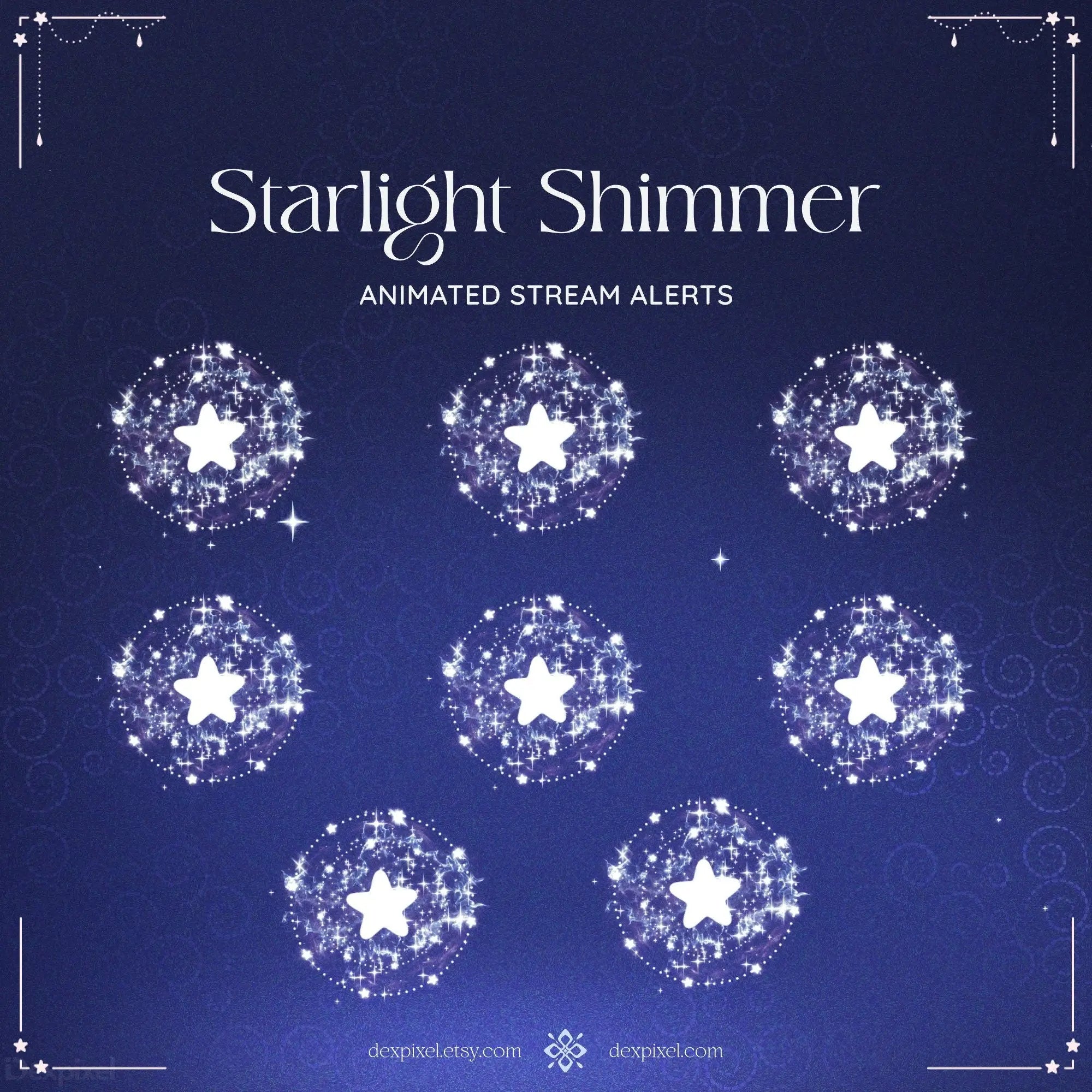 Glowing white stars and sparkle effects in a circular pattern for Blue Shimmer Starlight Alerts
