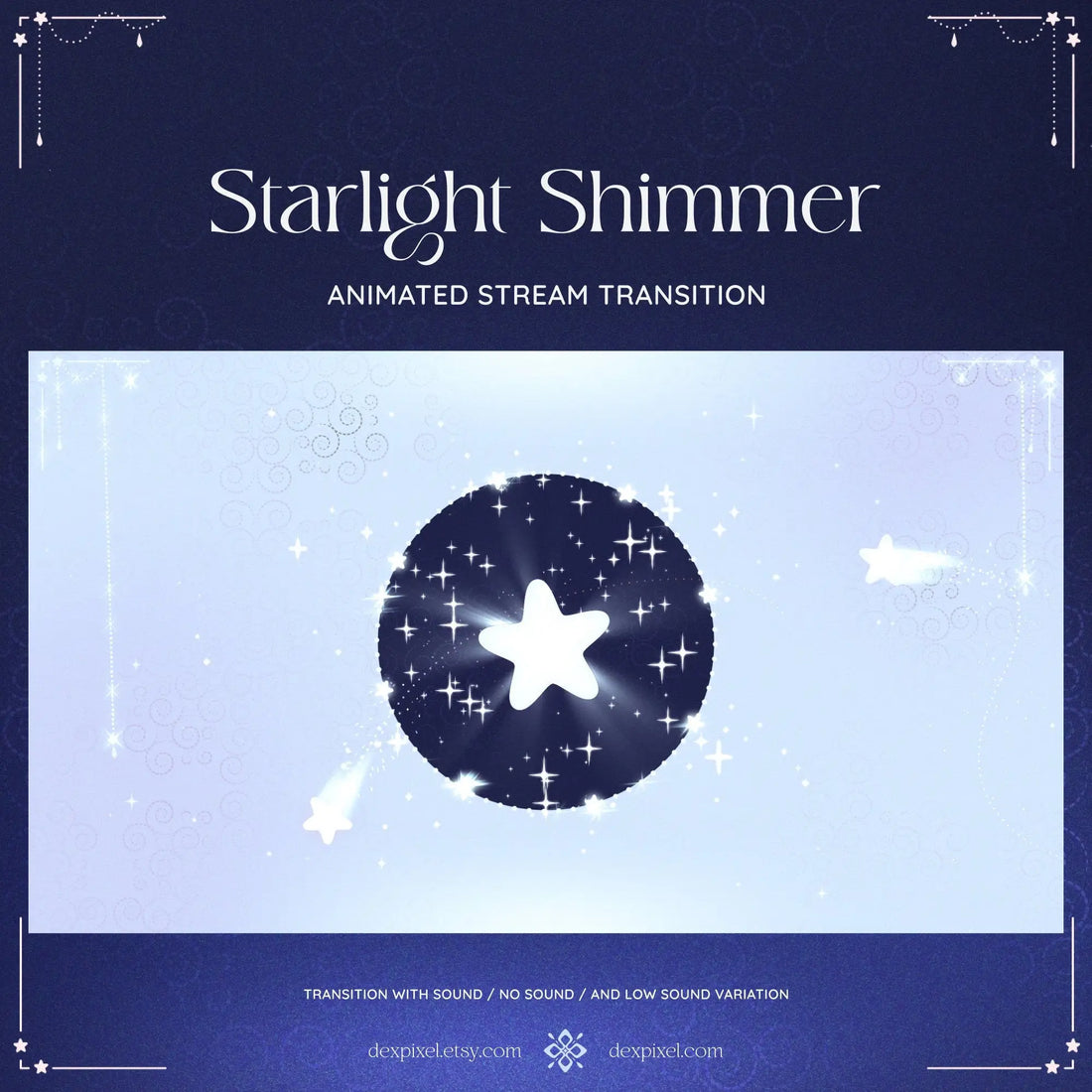 Animated starlight stream transition featuring a glowing star and sparkles for Vtuber aesthetics