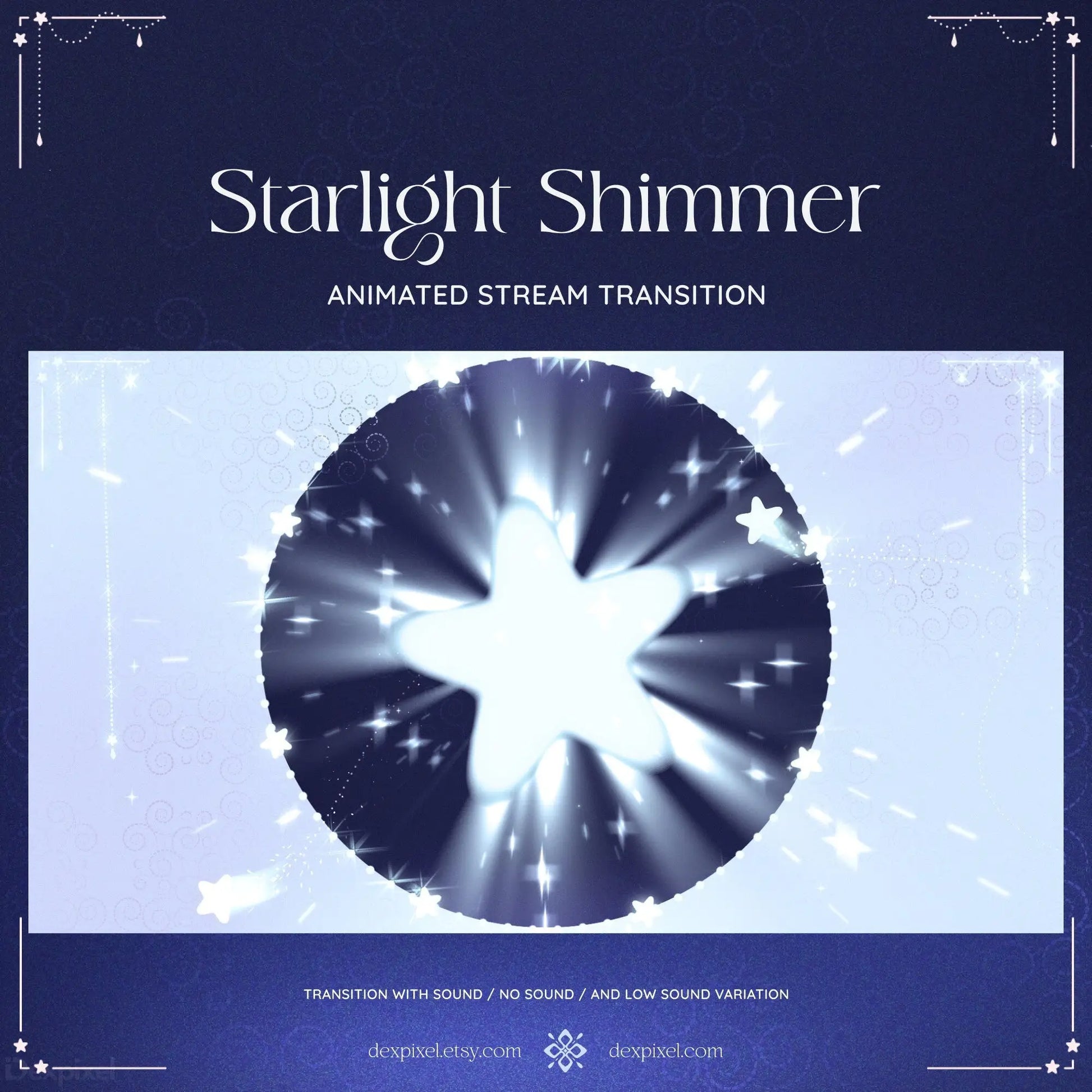 Circular starburst animation in Blue Shimmer Starlight Stream Transition for Vtuber aesthetics