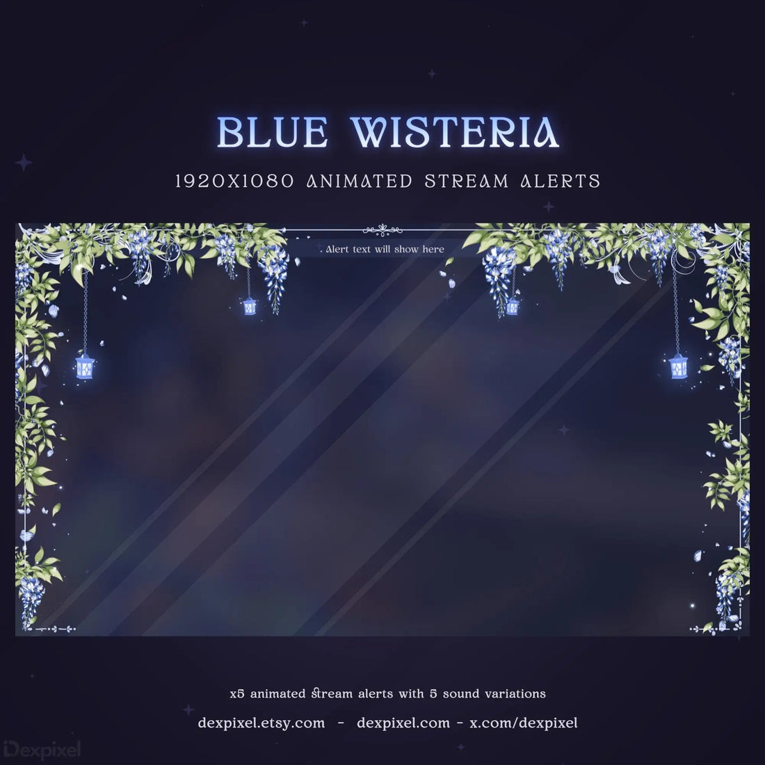 blue wisteria blooming animated stream alert
