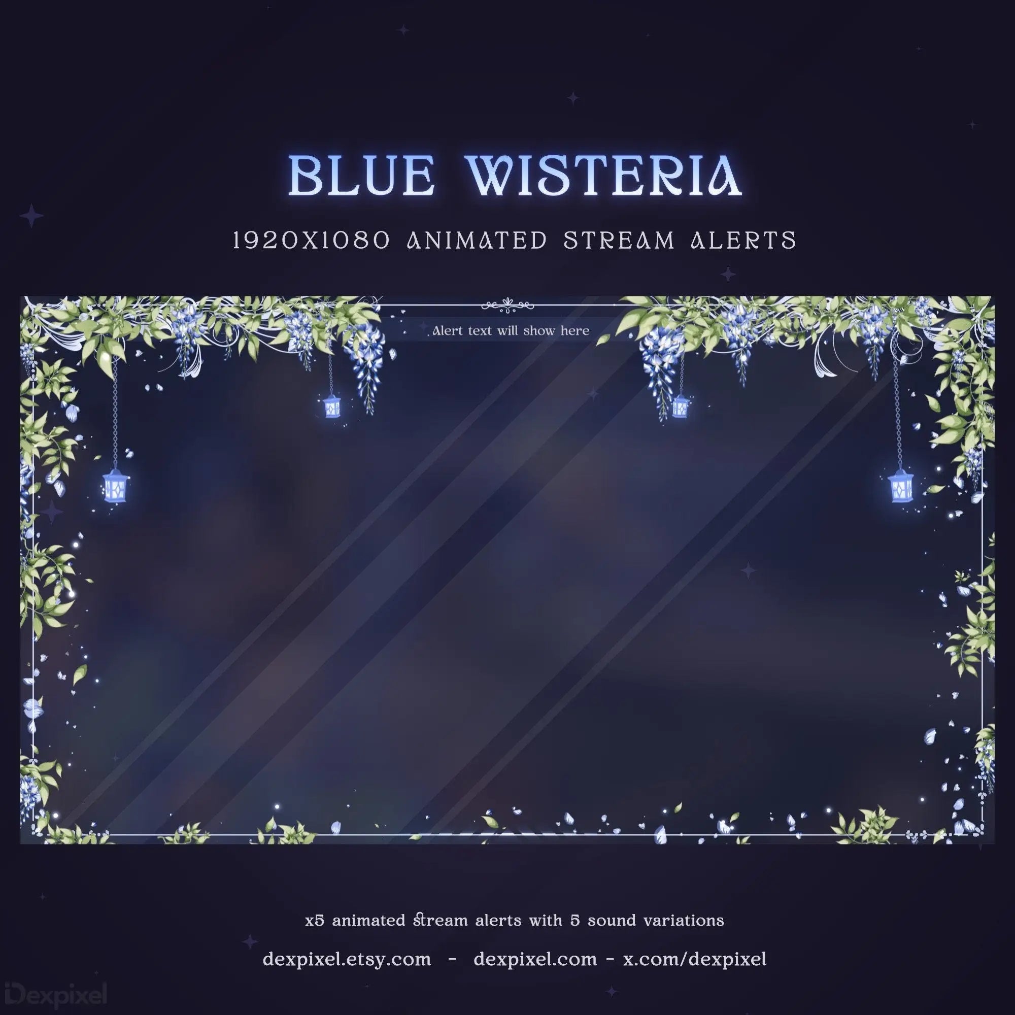 blue wisteria blooming animated stream alert
