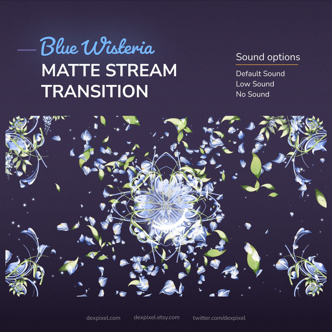 A digital animation of blue and green leaves swirling to form a floral design, suitable for a stream transition.