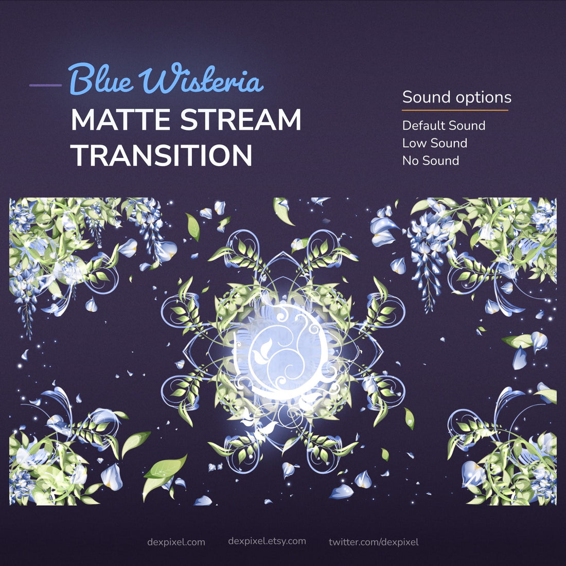 A digital animation of blue and green leaves swirling to form a floral design, suitable for a stream transition.