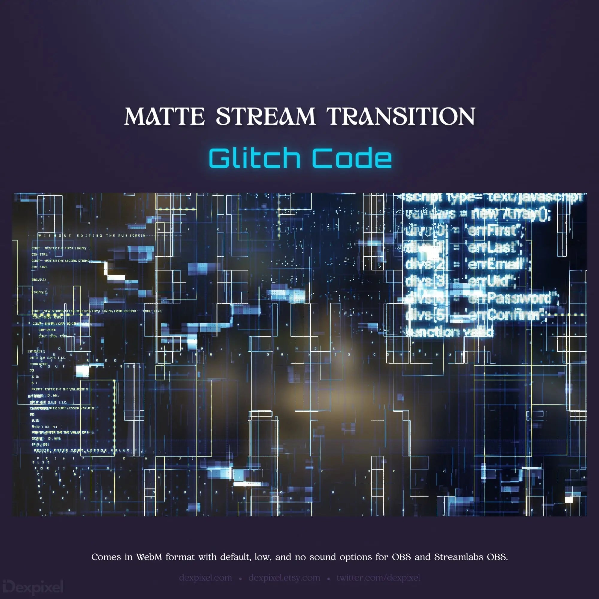 Matte stream transition with glitch code effect.