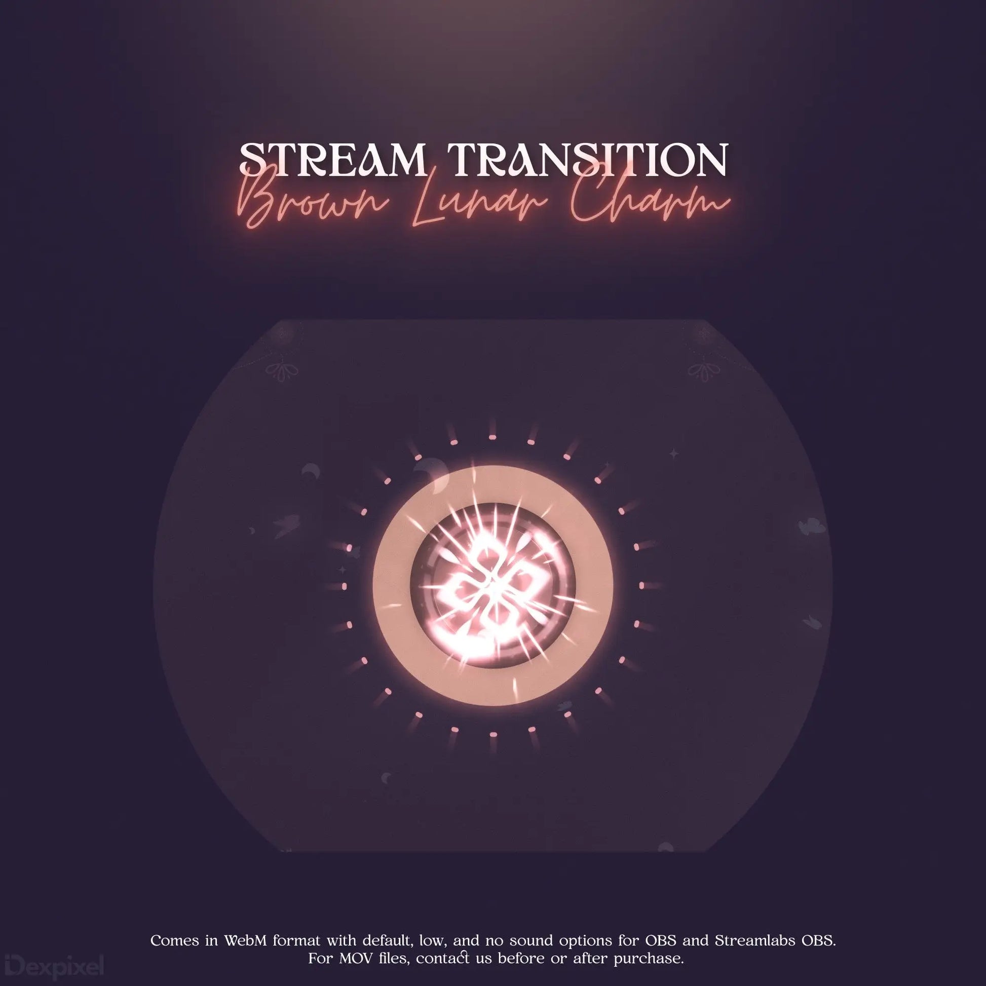 Glowing circular stream transition overlay with radiating dots and lines.