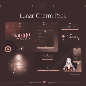 Lunar-themed design pack featuring mystical UI elements and an anime-style character illustration.