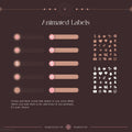 Set of animated progress bars and icon labels in a rose gold/pink color scheme.